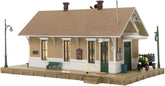 HO scale Danbury Depot model by Woodland Scenics, detailed miniature building for model railroad layouts.