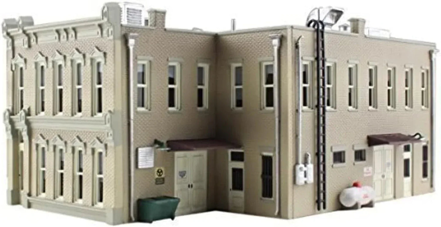 Pre-assembled Woodland Scenics municipal building model for model railroads and dioramas, detailed miniature architecture.