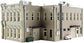 Pre-assembled Woodland Scenics municipal building model for model railroads and dioramas, detailed miniature architecture.
