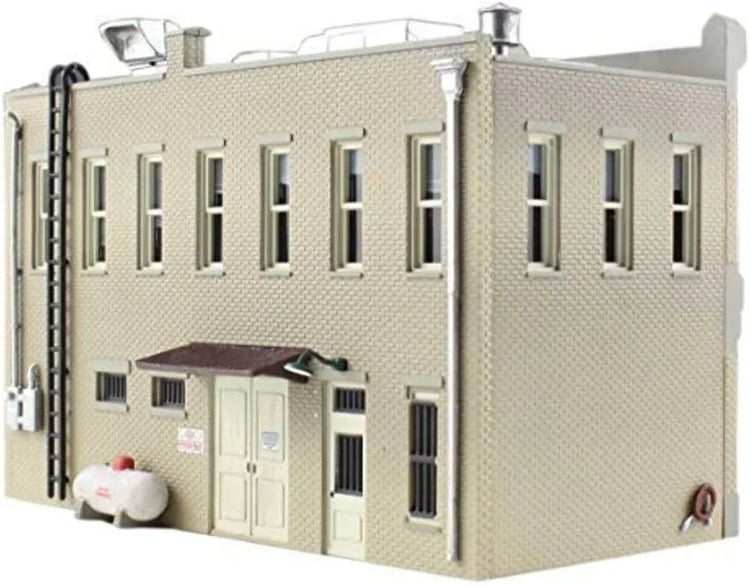Pre-assembled Woodland Scenics municipal building model for model train layouts and dioramas.
