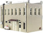 Pre-assembled Woodland Scenics municipal building model for model train layouts and dioramas.