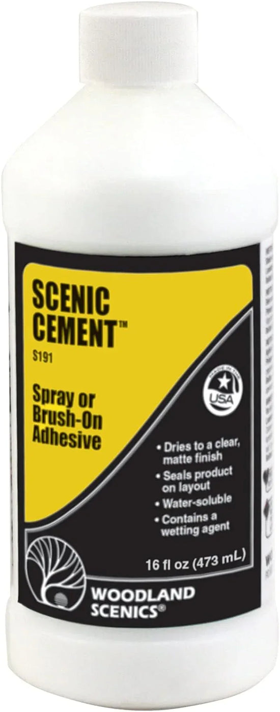 Woodland Scenics Scenic Cement 16 oz bottle for model scenery and landscaping projects.