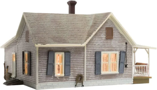 Woodland Scenics BR4933 Old Homestead N scale model kit featuring a detailed miniature rural farmhouse and surrounding scenery.