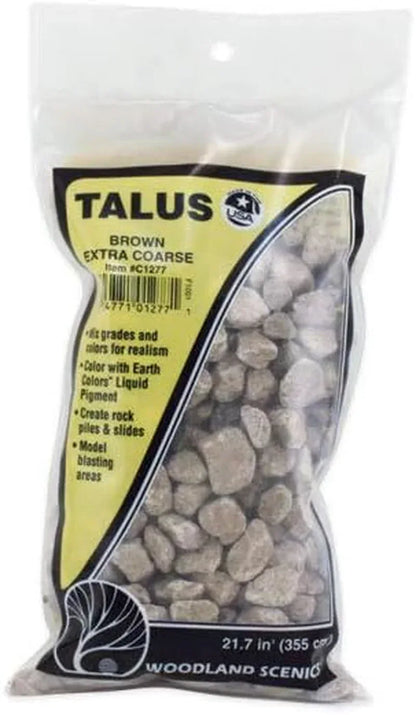 Woodland Scenics Extra Coarse Brown Talus gravel for model landscapes and terrain, natural textured stone-like material.