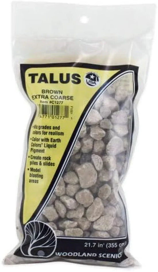 Woodland Scenics Extra Coarse Brown Talus gravel for model landscapes and terrain, natural textured stone-like material.