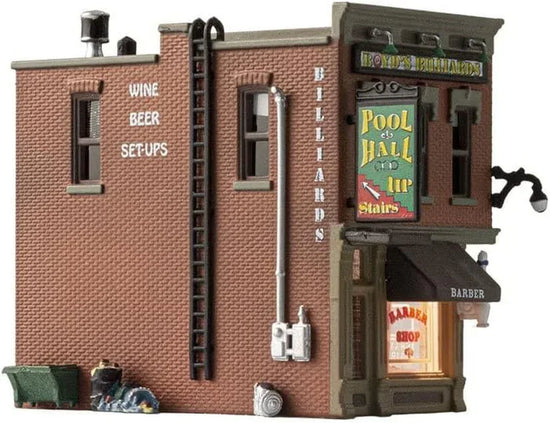 N Scale Corner Emporium Model Building by Woodland Scenics, detailed miniature shop for model train layouts.