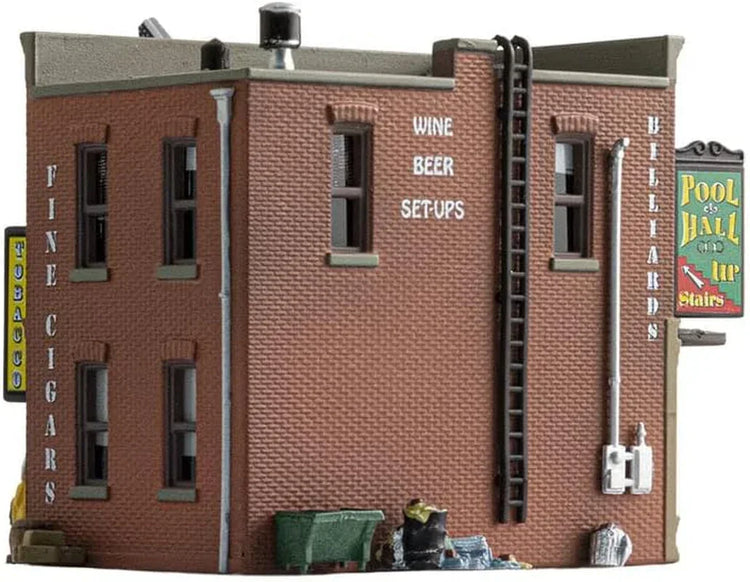 Woodland Scenics N Scale Corner Emporium model building with detailed storefront and architectural features.
