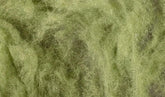Woodland Scenics 16G green polyfiber material for model scenery, showing fine green fiber strands in a close-up image.