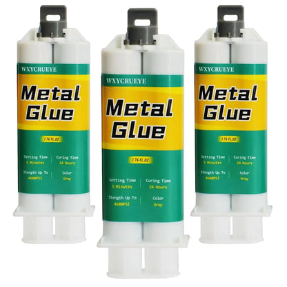 WXYCRUEYE professional metal repair adhesive kit with three epoxy liquid welds for stainless steel, aluminum, and plastics repair.