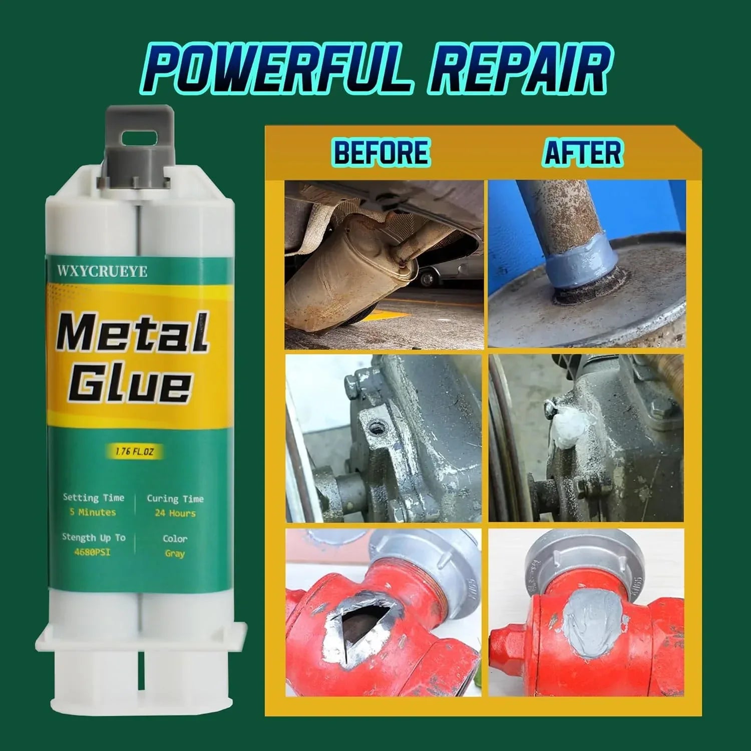 WXYCRUEYE professional metal repair adhesive kit with three epoxy liquid welds for stainless steel, aluminum, and plastics.
