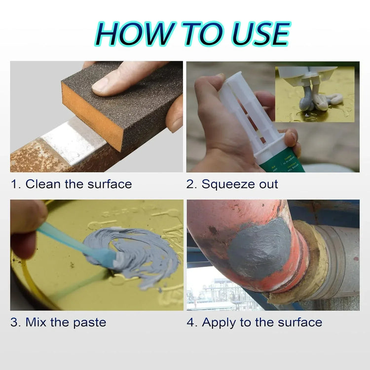 WXYCRUEYE professional metal repair adhesive kit with three epoxy liquid weld bottles for stainless steel, aluminum, and plastics repair.