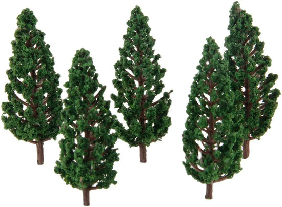Yetaha 50-piece river diorama model tree set with Pine and Cedar trees, OO/HO scale woodland scenery for model railroads and landscapes.