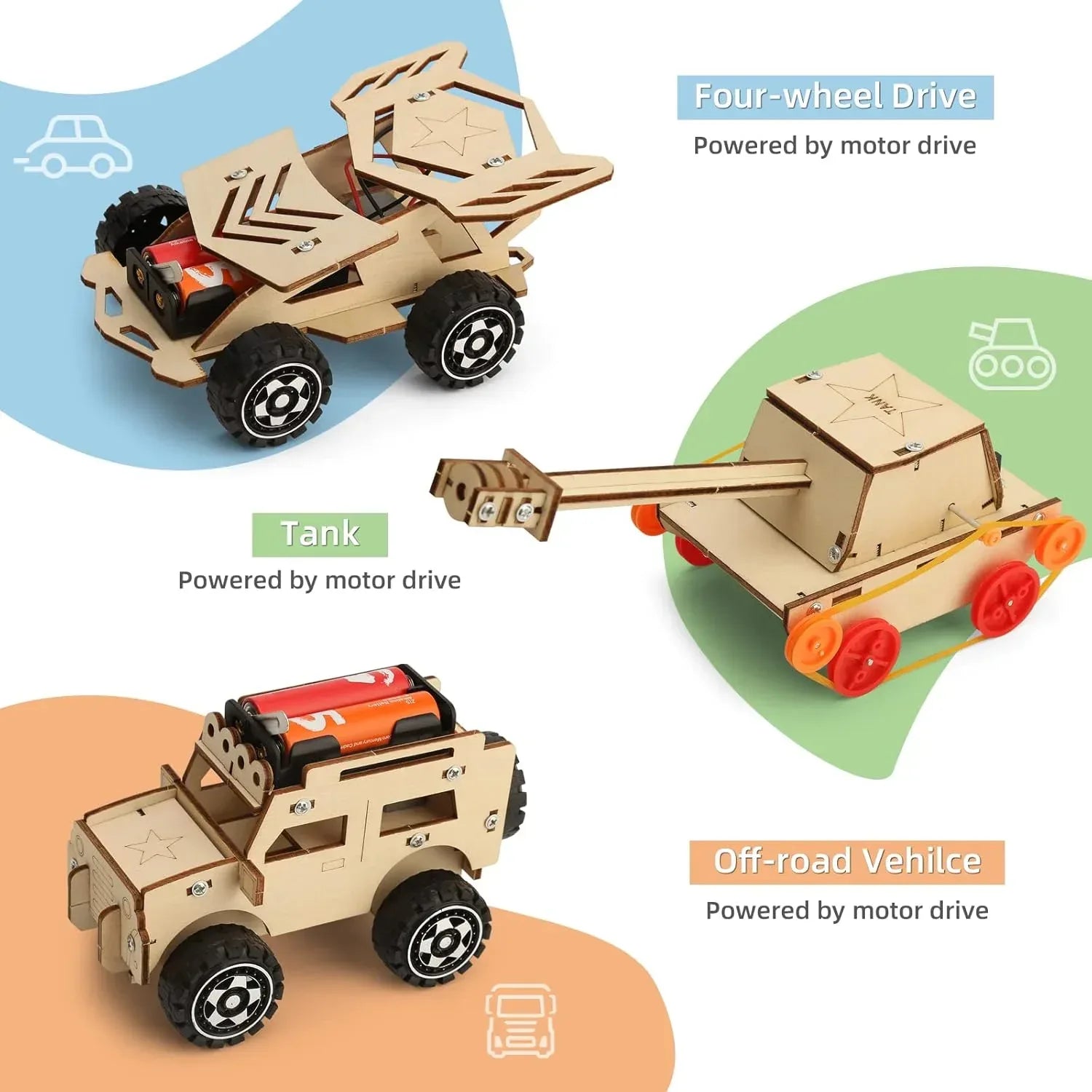 STEM Building Kits for Children Aged 5-12: 6 Wooden Craft Projects and 3D Puzzles for Educational Development and Gift-Giving - BYMRR Train Store