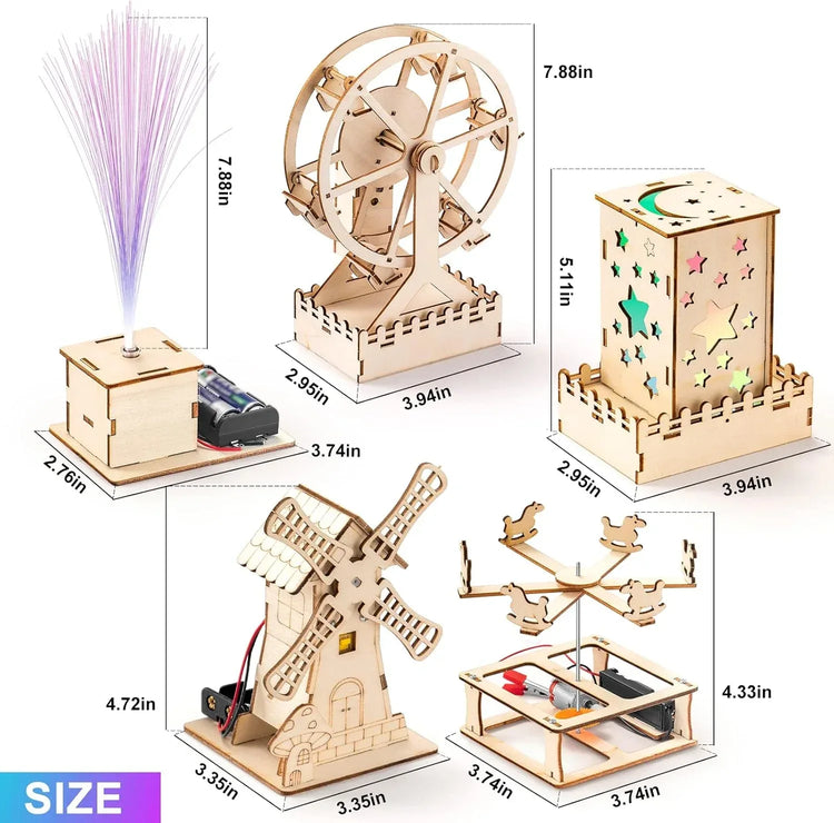YUTIN 5-pack STEM science kits for children featuring wood arts, crafts, 3D puzzles, and engineering building models for ages 8-14.