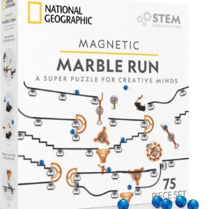 National Geographic 75-Piece Magnetic Marble Run STEM Building Set for All Ages with Magnetic Track, Unique Trick Pieces, and Marbles for Marble Maze Creation and STEM Learning Activities