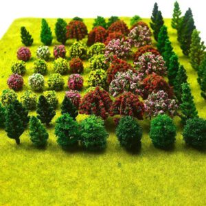 70-Piece Assorted Miniature Artificial Trees for Model Train Scenery and Diorama Supplies