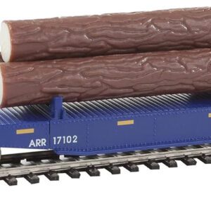 Walthers Trainline Log Dump Car with 3 Logs-Ready to Run-Alaska Railroad #17102 (Blue, Yellow Conspicuity Marks) 931-1770 HO Scale Model Railroad - Freight Model