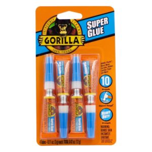 Gorilla Super Glue Clear Adhesive - Four 3-Gram Tubes (Single Pack) for Versatile and Quick-Setting Projects and Repairs