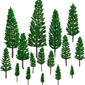 16-Piece N Scale Model Pine Tree Set for Scenic Landscapes, AssortedSizes ( 1.4''-6.3'')