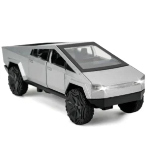 1:36 Scale Diecast Cybertruck Pickup Toy Car, Pull Back Model for Collectors and Children Ages 3 and Up, Silver Gift Edition