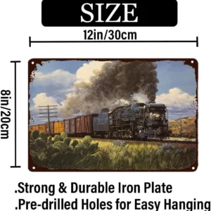 Vintage Steam Train Metal Wall Sign - Retro Iron Plaque for Home, Garden, Bars, Cafes, Offices, and Pubs - 12x8 Inch Decorative Art Piece
