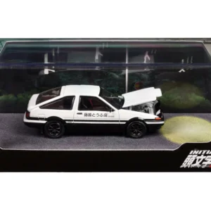 Toyota Sprinter Trueno (AE86) Right-Hand Drive White and Black Engine Mounted Model VS Kyoichi Sudo 1/64 Scale Diecast Model Car