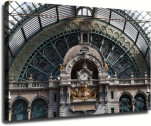 Antwerpan Centraal Train Station Art Print Wall Art Picture Indoor Living Room Bedroom Bathroom Garage Cafe Wall Decor (Framed,16X24 Inch)