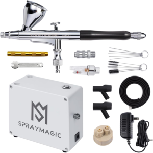 Airbrush Kit with Air Compressor, 50 PSI Dual Action Gravity Feed Non-Clogging Even Spray Air Brush Set for Painting, Aerografo Gun for Models, Nail Art, Cake Decorating, Makeup, DIY Sneakers & Crafts