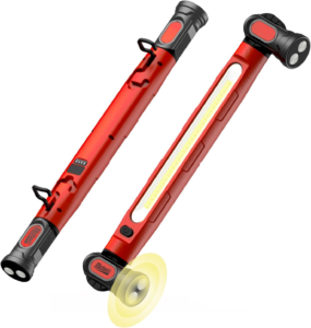 Magnetic Cordless under Hood Work Light Bar for Mechanics-Red | Rechargeable 5200Mah Battery, 3000 Lumens, N45 Magnets, 360° Hooks, IP54 Waterproof & IK08 Impact Resistant for Car Repairing