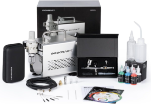 Inokraft Airbrush Kit with 1/6 HP Quiet Air Compressor, 4 Colors | Gravity Airbrush with 3 Tips 0.2, 0.3 & 0.5 Mm- Hose, Holder, How-To Guide- Airbrush Paint Set for Model Painting Gift